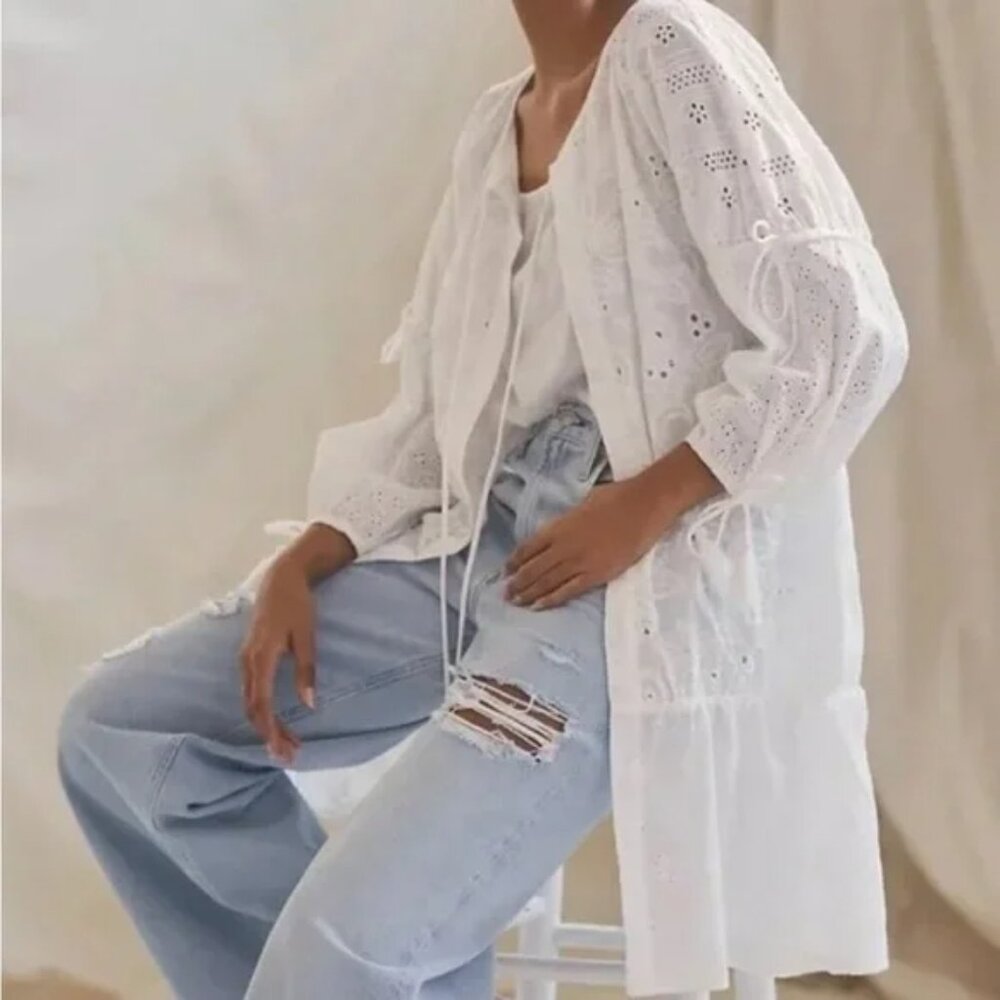 026 Maeve Eyelet Balloon Sleeve Tassel Cardigan NWOT One Size Fits All